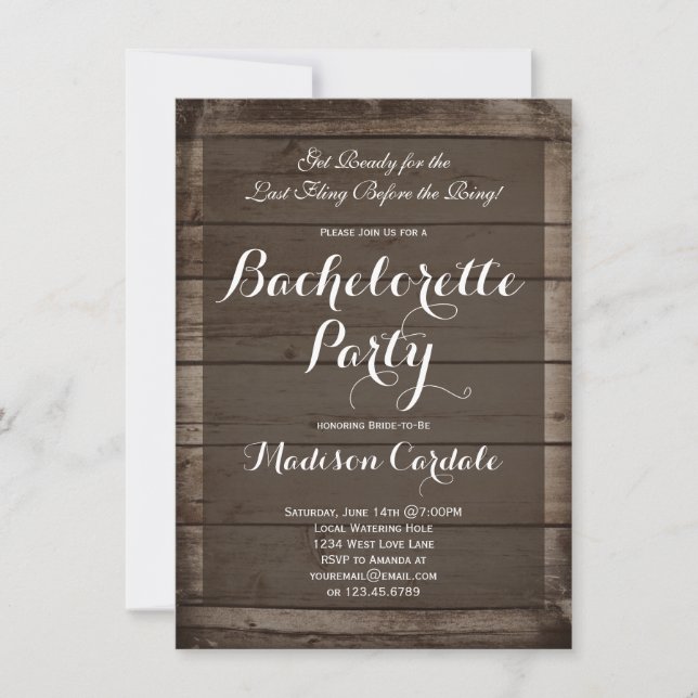 Invitations de la partie de Bachelorette rustique  (Devant)