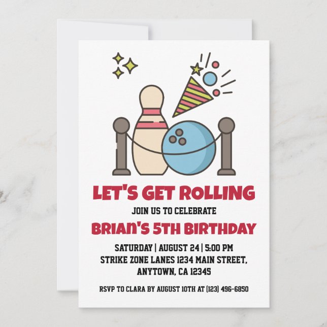 Invitations de la partie de bowling cool (Devant)