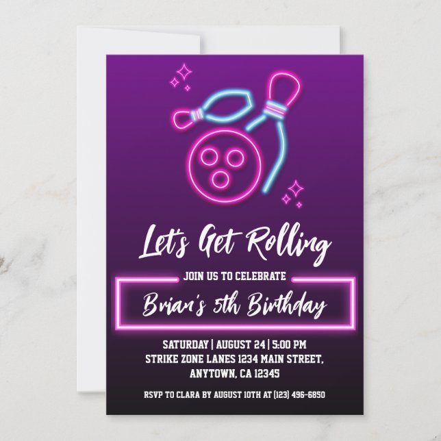 Invitations de la partie de bowling cool (Devant)