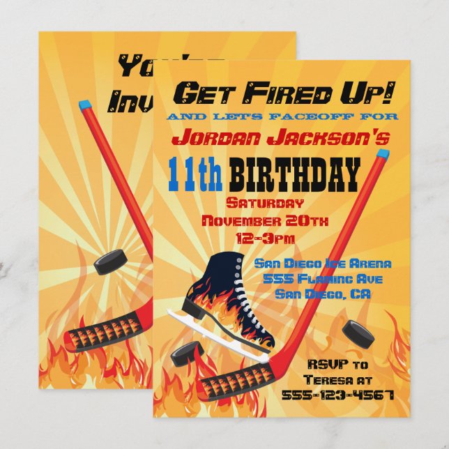 Invitations de la partie de patinage sur glace fla (Devant / Derrière)