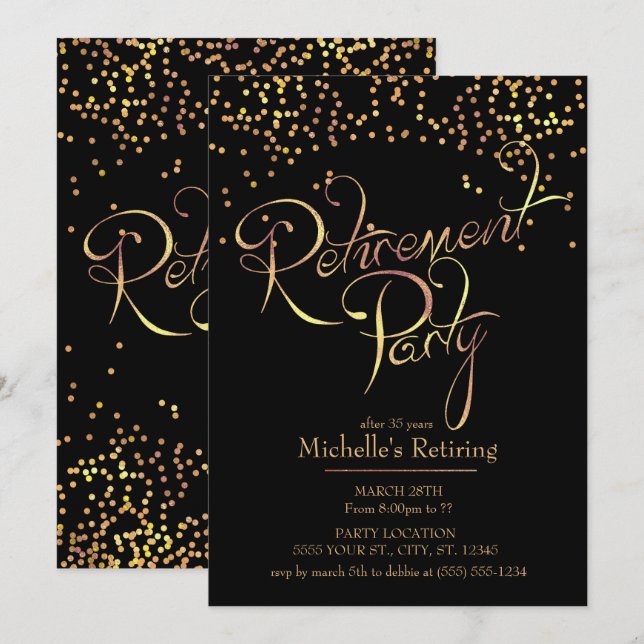 Invitations de la partie de retraite Gold Sparklin (Devant / Derrière)