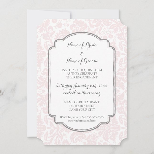 Invitations de la partie d'engagement Blush Grey D (Devant)