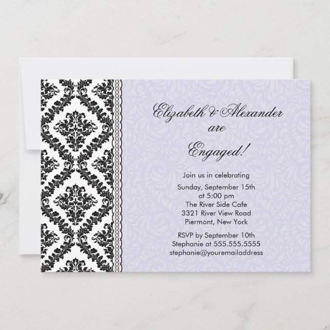 Invitations de la partie d'engagement Damask Purpl (Devant)