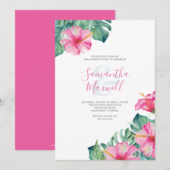 Invitations de la partie d'engagement Hibiscus Fle (Devant / Derrière)