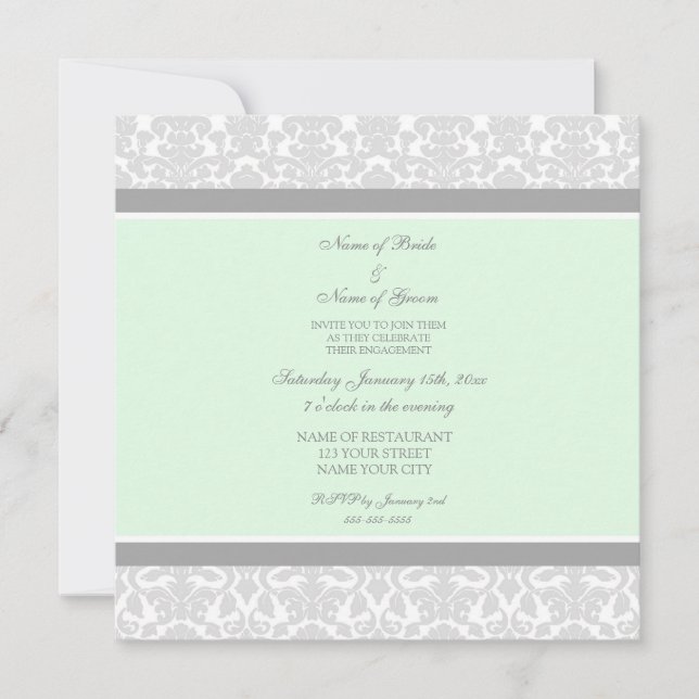 Invitations de la partie d'engagement Mint Grey Da (Devant)