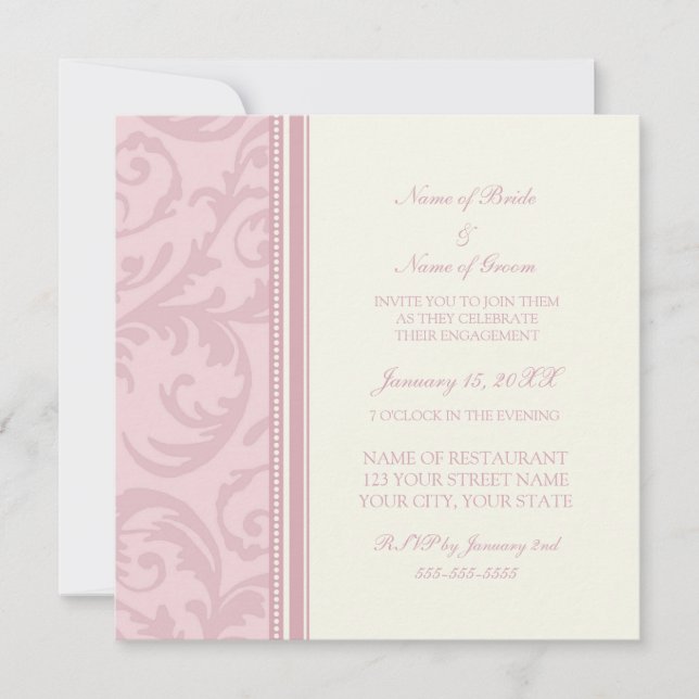 Invitations de la partie d'engagement Pink and Cre (Devant)