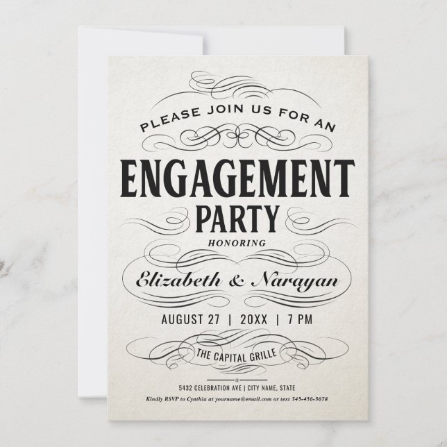 Invitations de la partie d'engagement Vintage (Devant)
