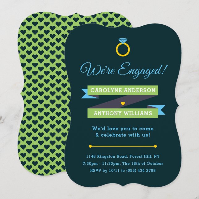 Invitations de la partie d'engagement Whimsical mo (Devant / Derrière)