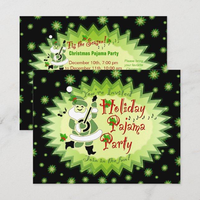 Invitations de la partie Elf Pajama de Père Noël (Devant / Derrière)