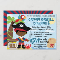Invitations de la partie pirate de garçon afro-amé