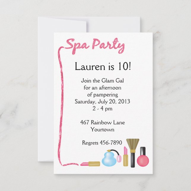Invitations de la partie Spa pour enfants avec la  (Devant)