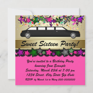 Invitations de la partie Sweet sixteen à la limous
