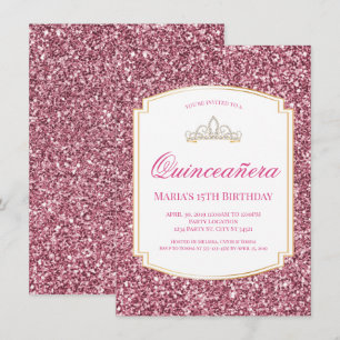 Invitations de la Parties scintillant rose Quincea