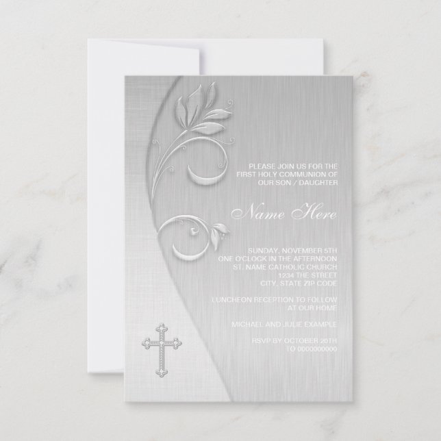 Invitations de la première communion blanche éléga (Devant)