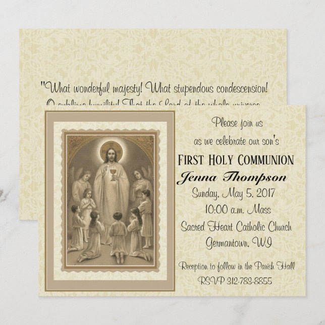 Invitations de la première communion catholique (Devant / Derrière)