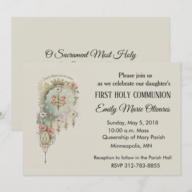 Invitations de la première communion catholique de (Devant / Derrière)