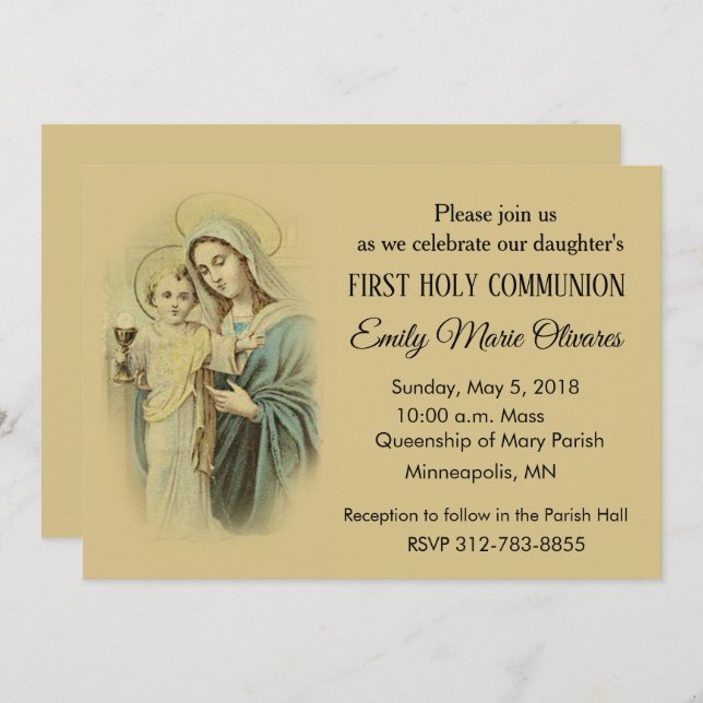Invitations de la première communion catholique de (Devant / Derrière)