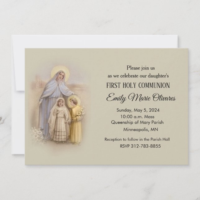 Invitations de la première communion catholique de (Devant)