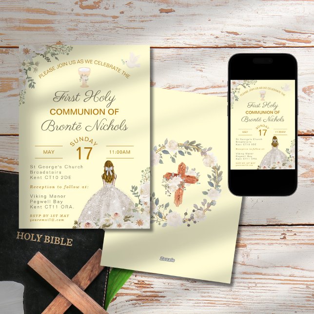 Invitations de la première sainte communion Boho C (Créateur téléchargé)