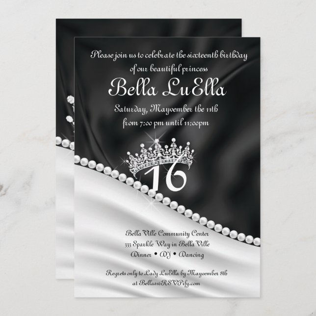 Invitations de la Princess Bling Diamond Party (Devant / Derrière)