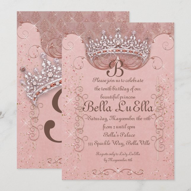 Invitations de la Princess Bling Diamond Party (Devant / Derrière)