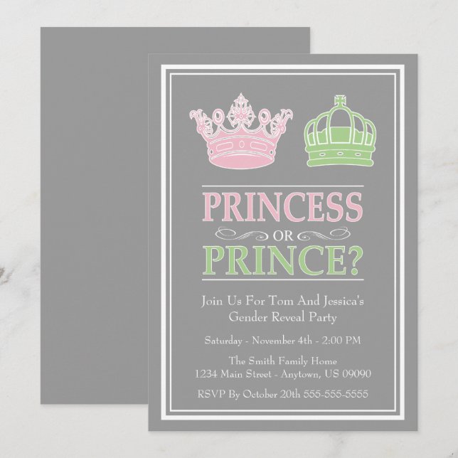 Invitations De La Princesse Ou Du Prince À Une Fêt (Devant / Derrière)