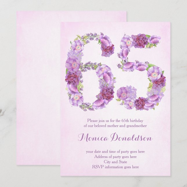 Invitations de la Retraite, invitation pour le 65e (Devant / Derrière)