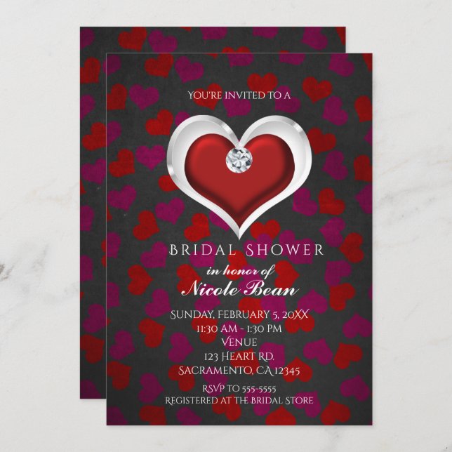 Invitations de la Saint-Valentin Red Heart Bling P (Devant / Derrière)