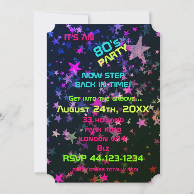Invitations de la soirée à thème du Cute Neon 80's (Devant)