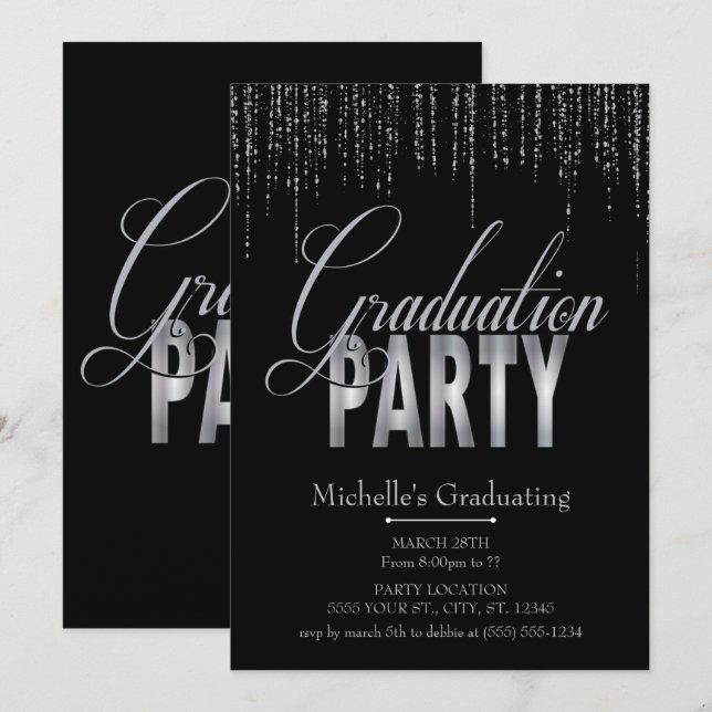 Invitations de la soirée Silver and Black Graduati (Devant / Derrière)