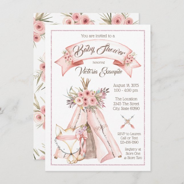 Invitations de la Tribale de la fille TeePee Fox B (Devant / Derrière)