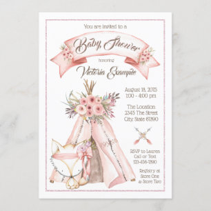 Invitations de la tribu TeePee Fox Baby Girl Showe