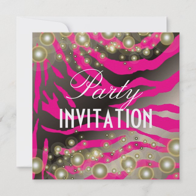 Invitations de la Zebra Party, bulles de champagne (Devant)