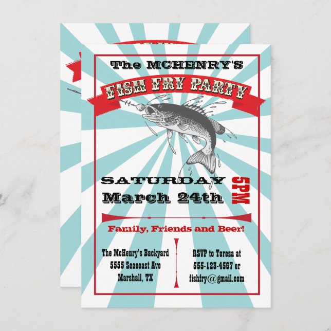 Invitations de l'affiche du Fish Fry Party (Devant / Derrière)