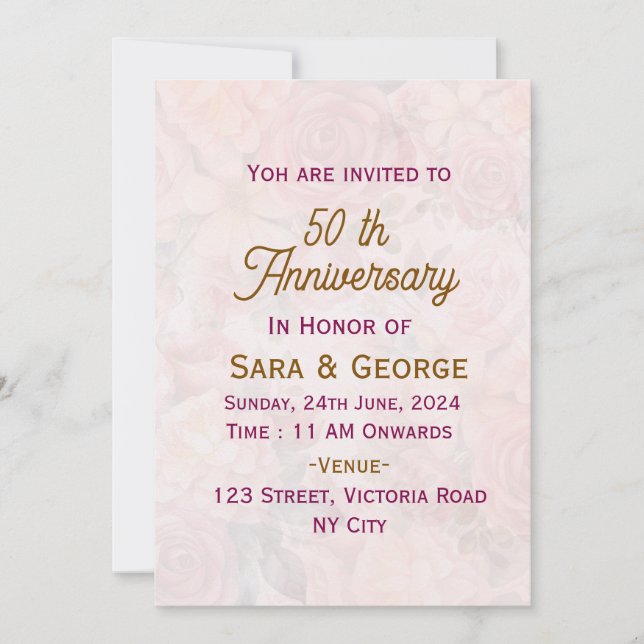 Invitations de l'anniversaire du Mariage floral (Devant)