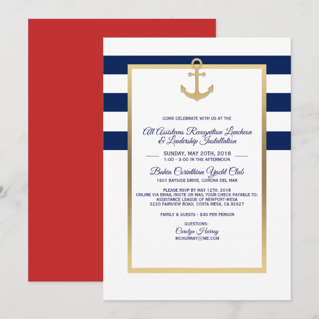 Invitations de l'événement Navy Blue Nautical Part (Devant / Derrière)