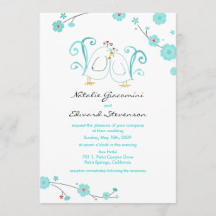 Invitations de lovebirds bleus et de fleurs