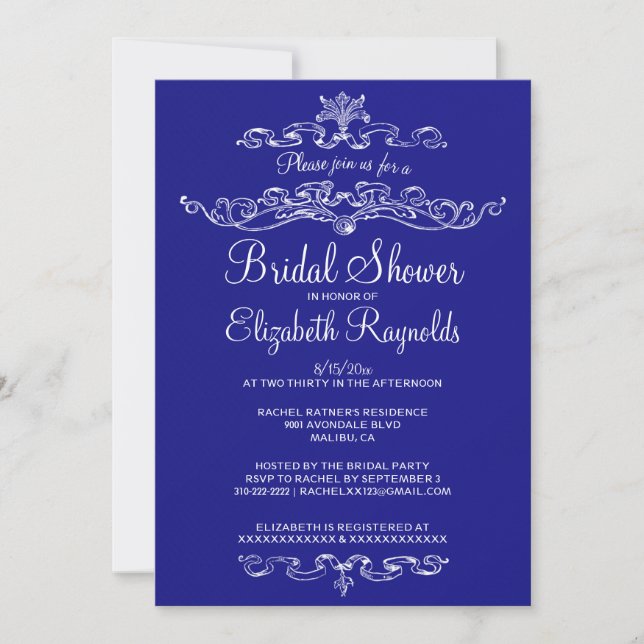 Invitations de luxe de Fête de la mariée de bleu (Devant)