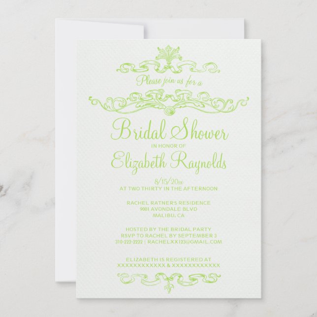 Invitations de luxe de Fête de la mariée de vert (Devant)