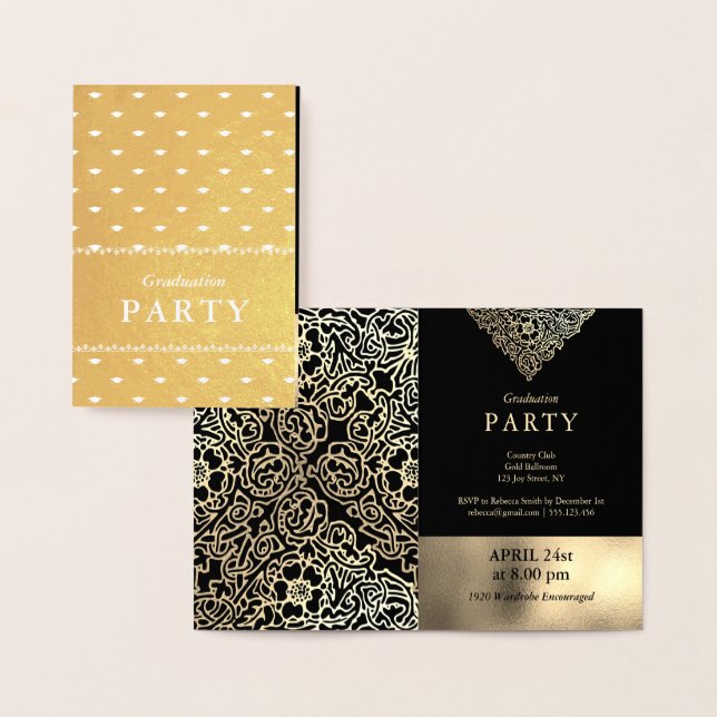 Invitations de luxe Foil Black Graduation Party (Affichage)