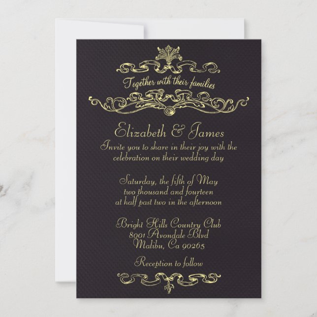 Invitations de luxe simples de mariage de noir et (Devant)