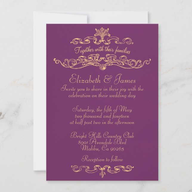 Invitations de luxe simples de mariage de pourpre (Devant)