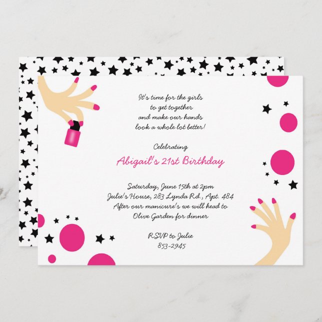 Invitations de manucure Rose Black Stars Anniversa (Devant / Derrière)