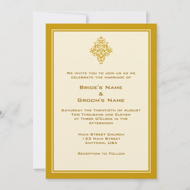 Invitations de mariage A7 Cream & Gold simples (Devant)