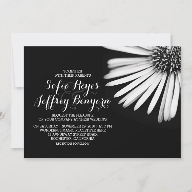 Invitations de mariage à fleurs noires et blanches (Devant)
