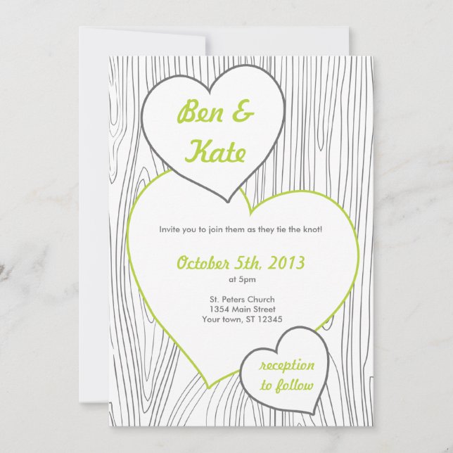Invitations de mariage à grains de bois - vert pâl (Devant)