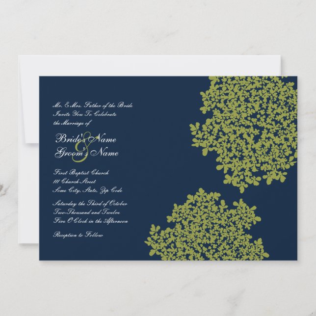 Invitations de mariage à la flore de la marine et  (Devant)