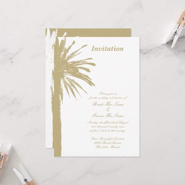 Invitations de mariage à la plage de palmiers chic (Devant/Arrière en situation)