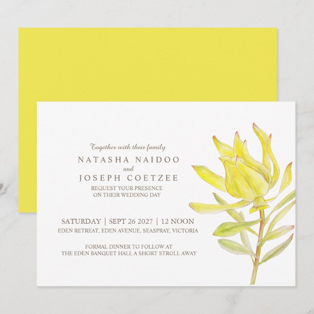 Invitations de mariage à l'aquarelle jaune (Devant / Derrière)