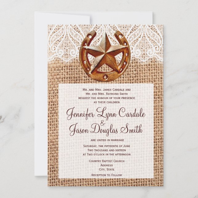 Invitations de mariage à l'étoile Burlap (Devant)